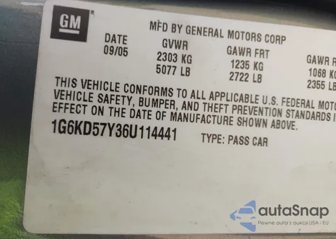 2006 Cadillac Dts Standard из США, поврежденный, VIN 1G6KD57Y36U114441